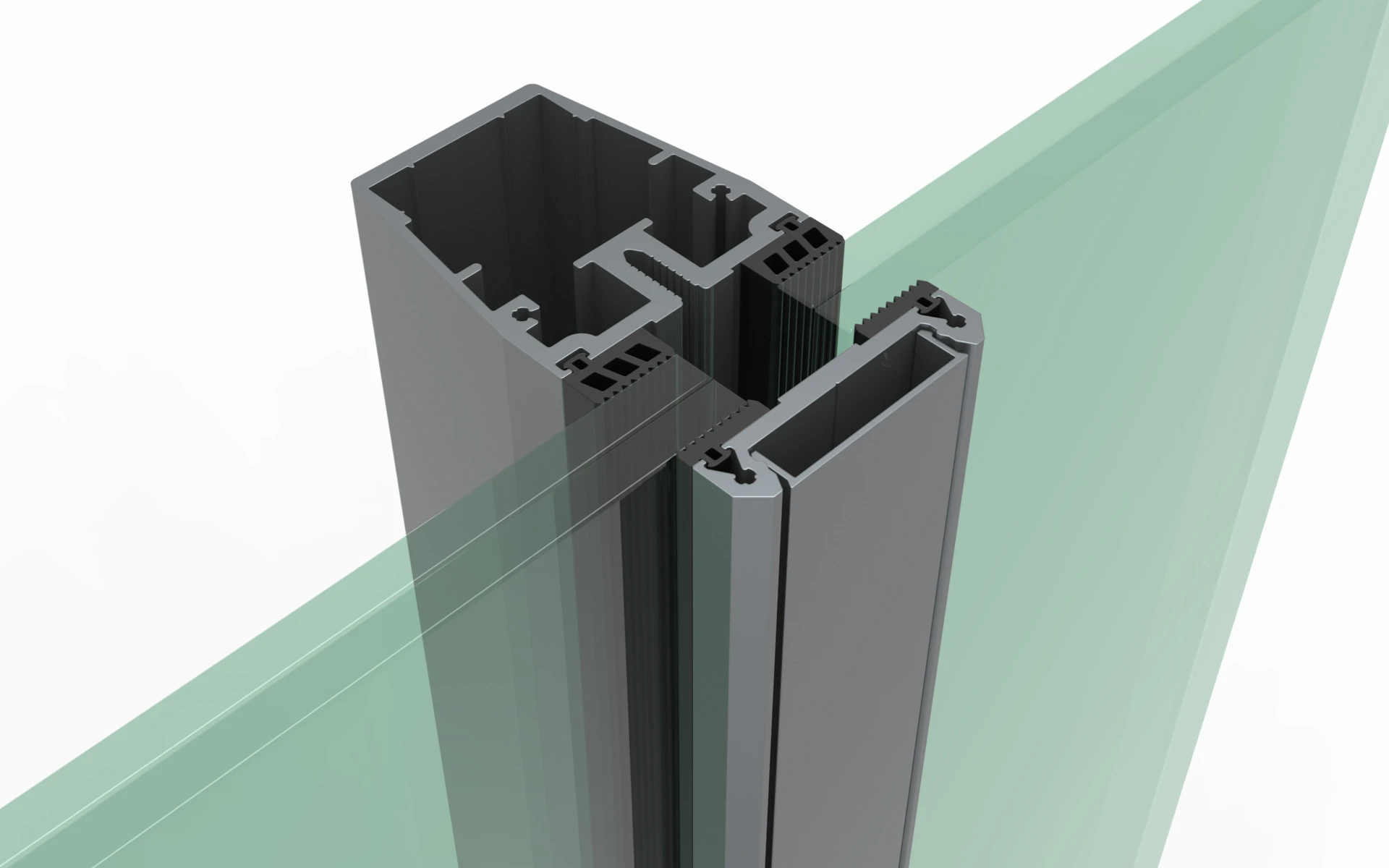 Detailansicht eines Aluminiumprofilrahmens mit Glasfüllung